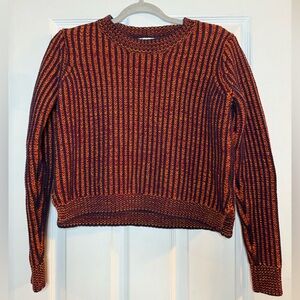 CAbi Orange and Purple Striped Crew Neck Sweater